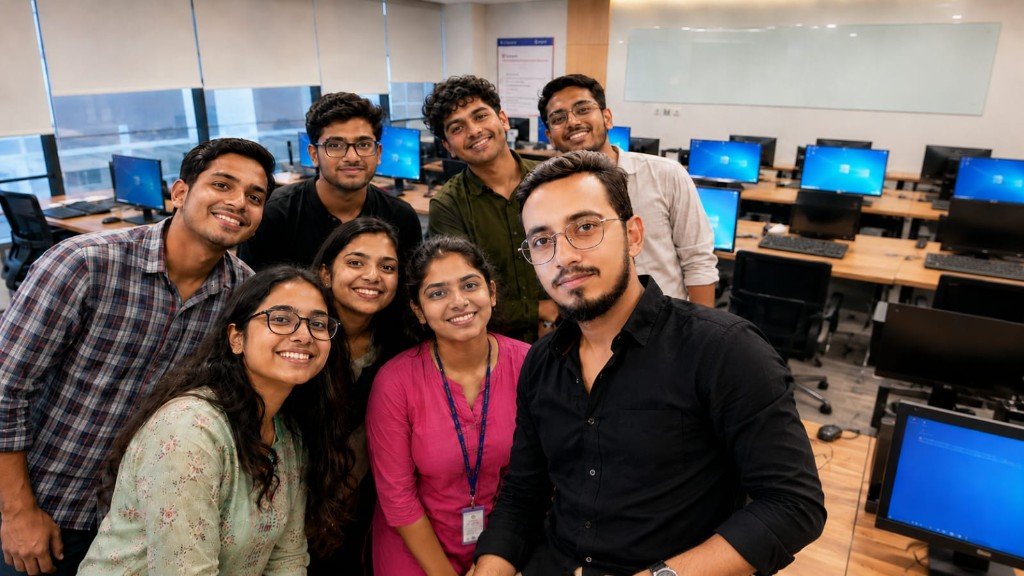 Students posing in the computer lab